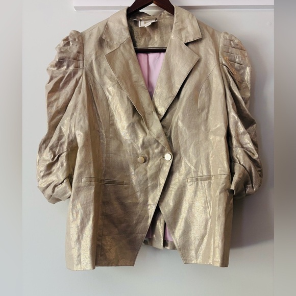 Emily McCarthy gold linen Bradshaw blazer XL Christmas Holiday - Picture 4 of 7
